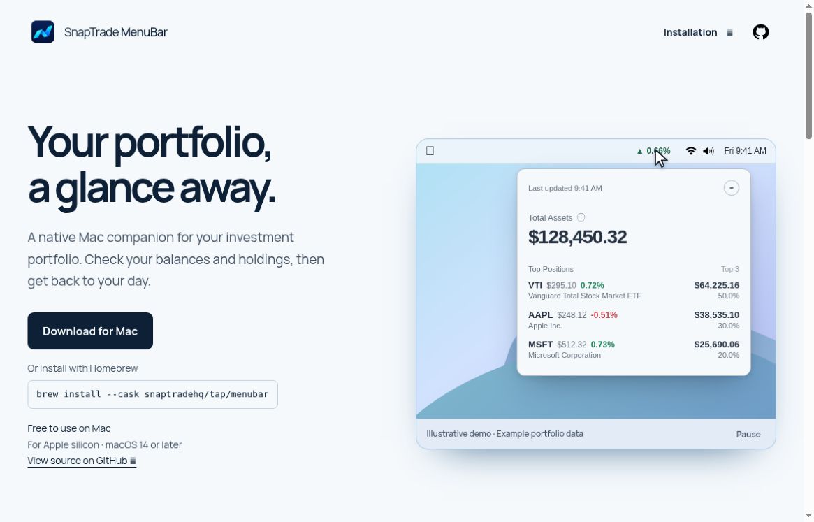 MenuBar website · Illustrative example portfolio