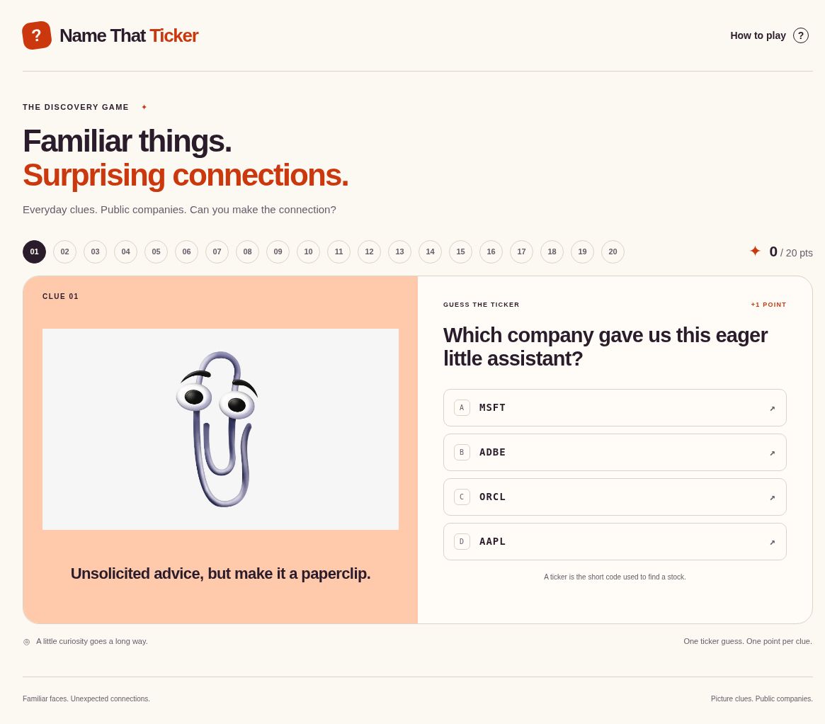 Name That Ticker · Website preview